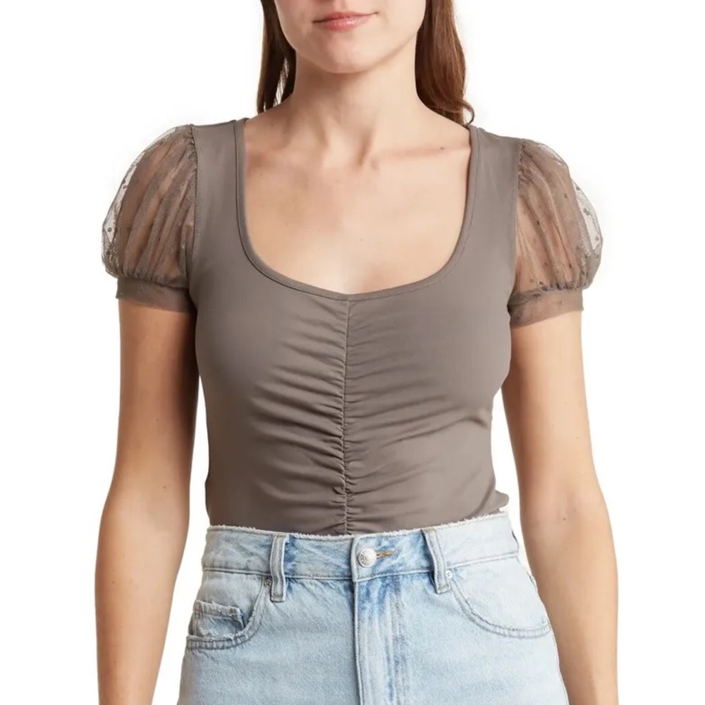 FREE PEOPLE Blush Up Cami Ruched Blouse in Falcon; size XS. EUC!!